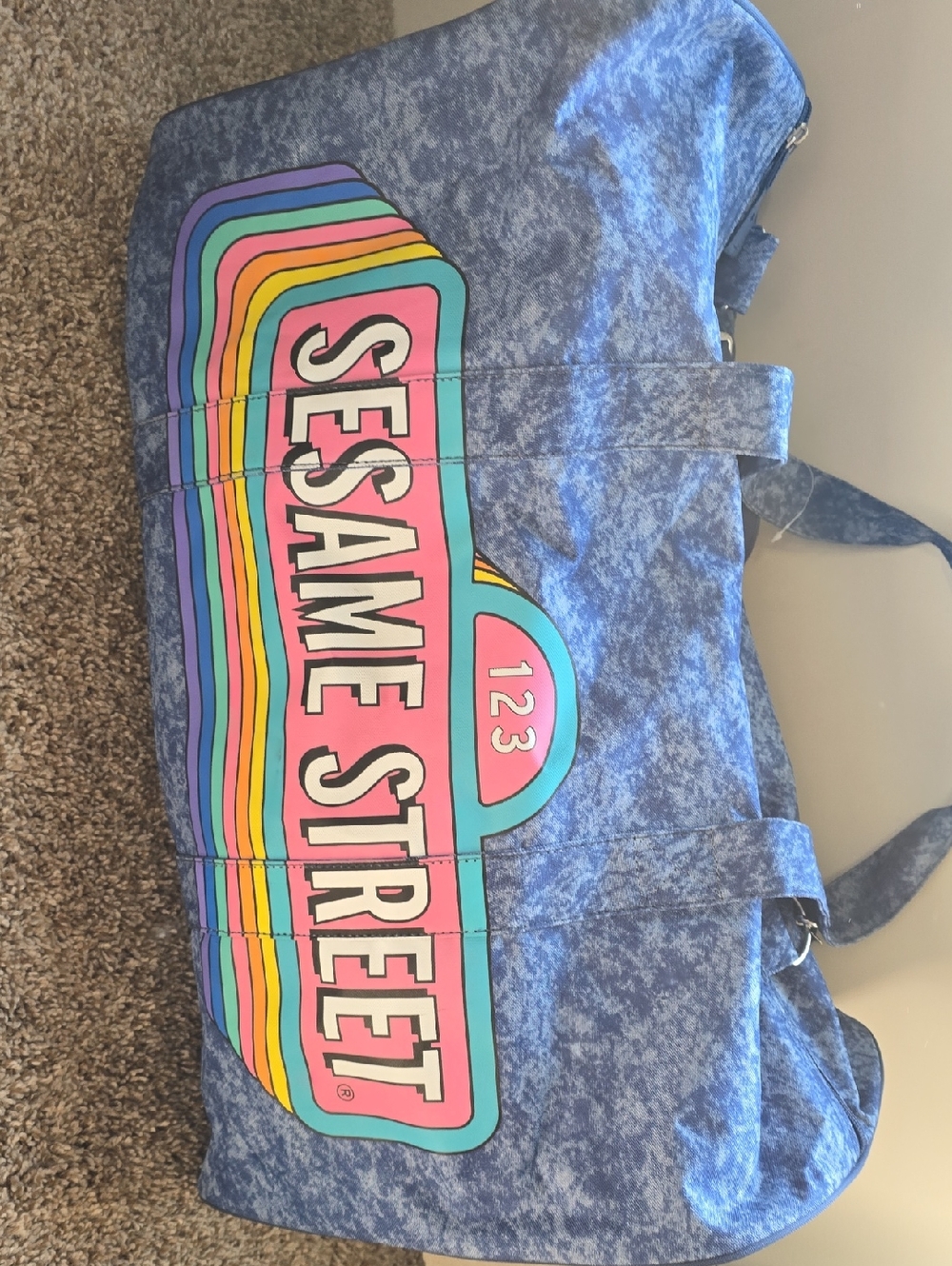 Sesame Street Blue Denim-Style Duffle Bag
